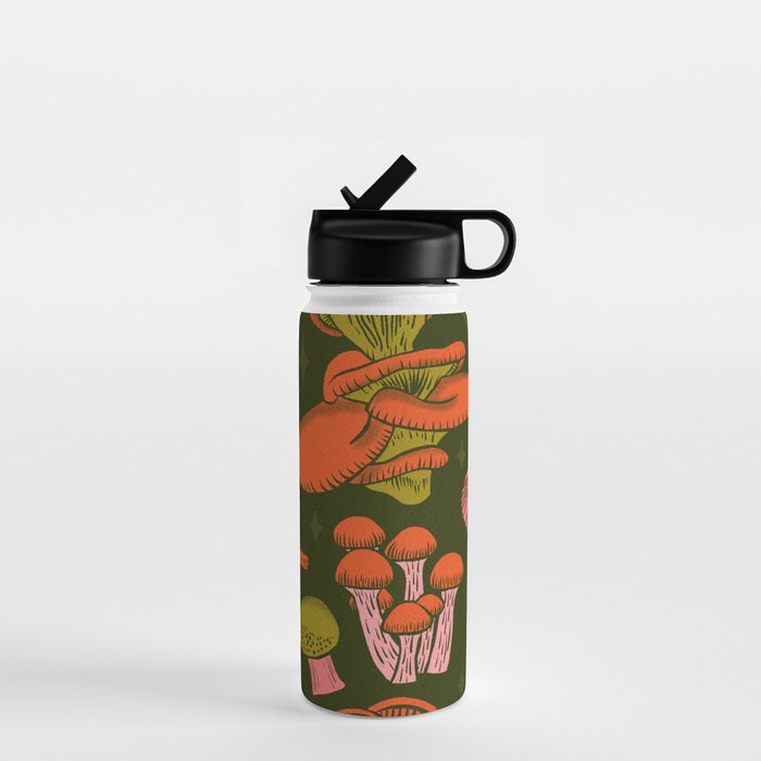 Texas Mushrooms - Bright Multicolor on Green Water Bottle Gallery Image 1