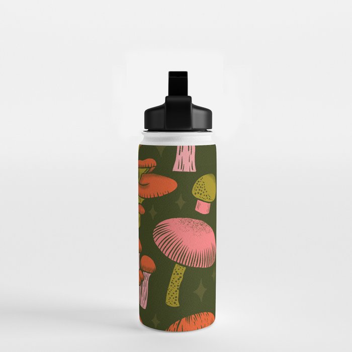 Texas Mushrooms - Bright Multicolor on Green Water Bottle Gallery Image 2