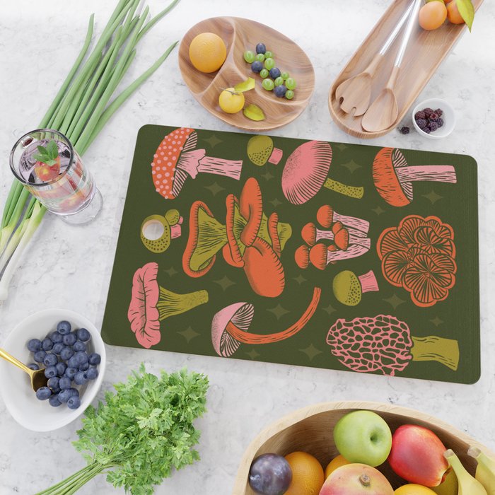 Texas Mushrooms - Bright Multicolor on Green Cutting Board Gallery Image 2