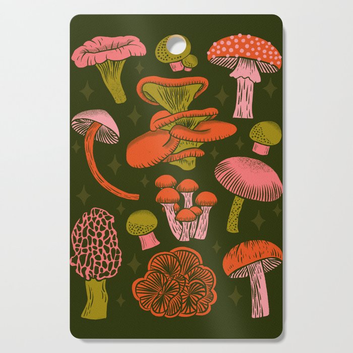 Texas Mushrooms - Bright Multicolor on Green Cutting Board Gallery Image 1