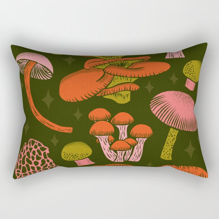 Texas Mushrooms - Bright Multicolor on Green Rectangular Pillow Gallery Image 1