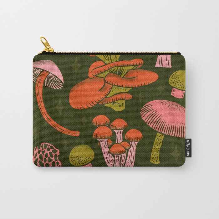 Texas Mushrooms - Bright Multicolor on Green Carry All Pouch Gallery Image 1