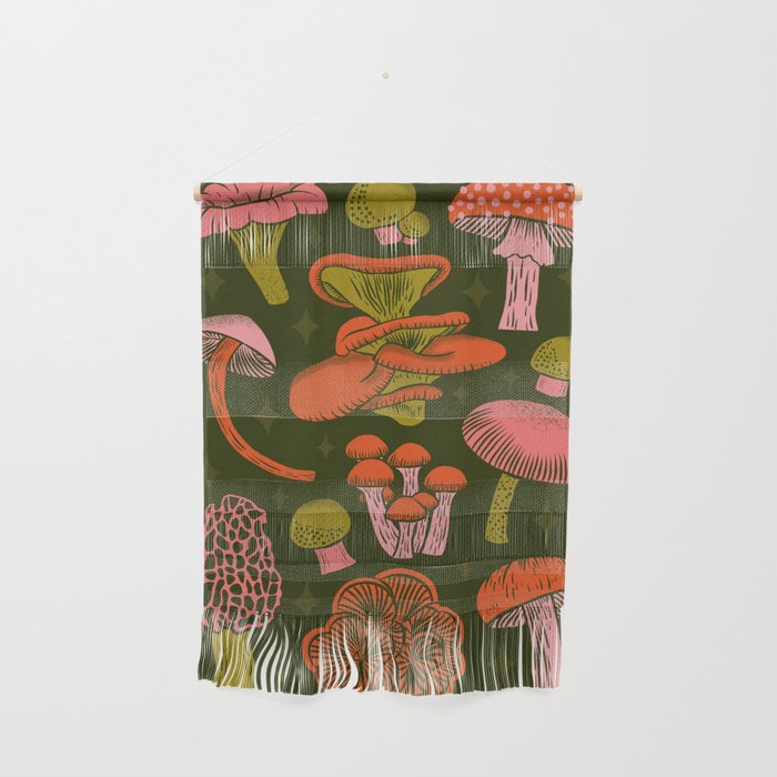 Texas Mushrooms - Bright Multicolor on Green Wall Hanging Gallery Image 1
