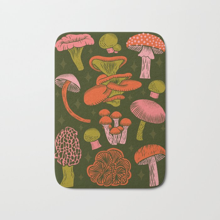 Texas Mushrooms - Bright Multicolor on Green Bath Mat Gallery Image 1