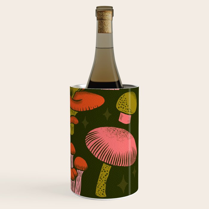 Texas Mushrooms - Bright Multicolor on Green Wine Chiller Gallery Image 3