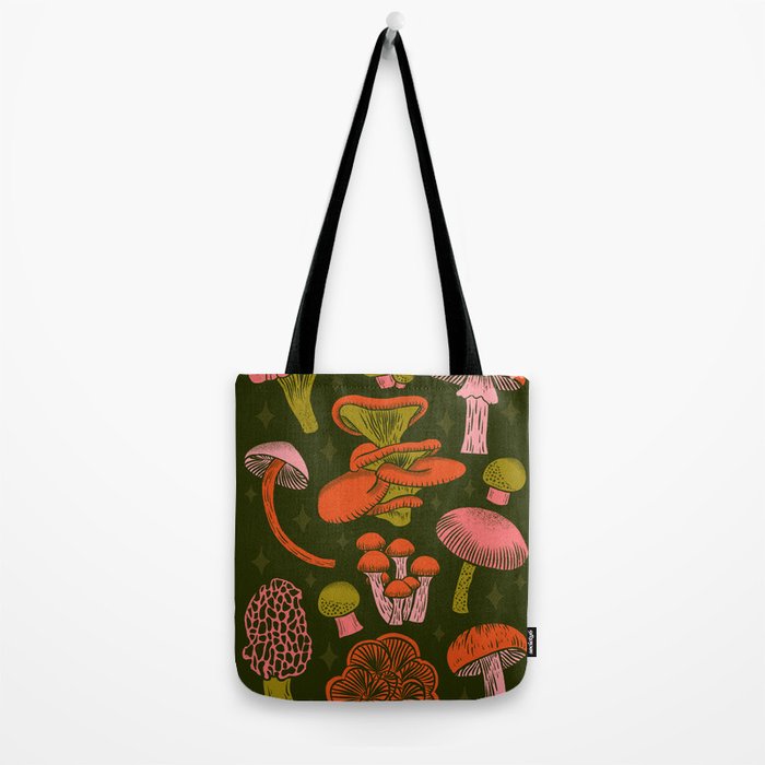 Texas Mushrooms - Bright Multicolor on Green Tote Bag Gallery Image 2