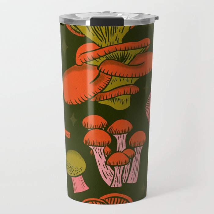 Texas Mushrooms - Bright Multicolor on Green Travel Mug Gallery Image 1