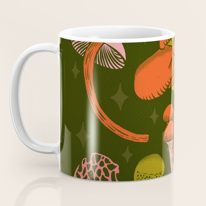 Texas Mushrooms - Bright Multicolor on Green Coffee Mug Gallery Image 3