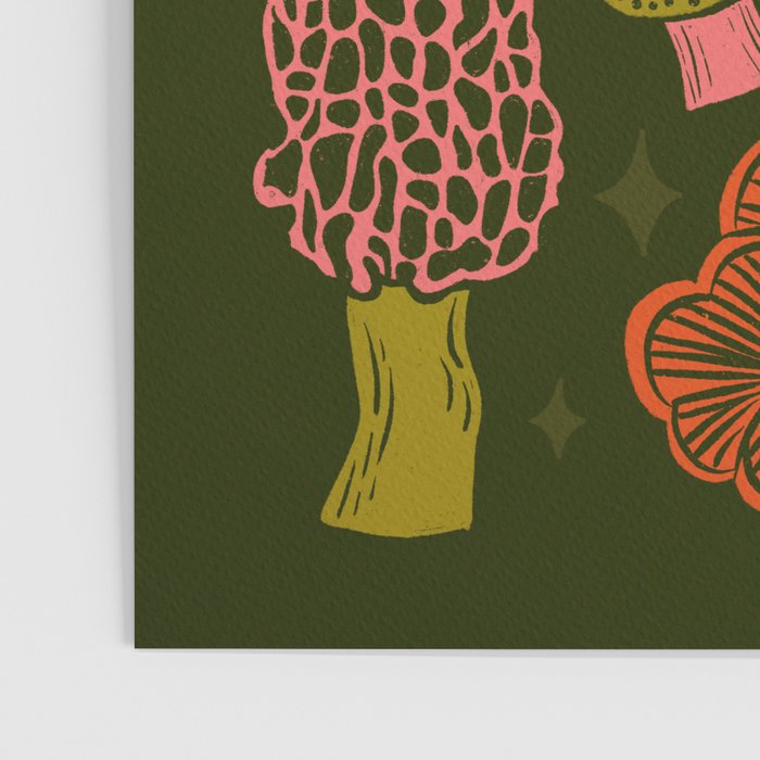 Texas Mushrooms - Bright Multicolor on Green Poster Gallery Image 3