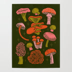 Texas Mushrooms - Bright Multicolor on Green Poster Gallery Image 4