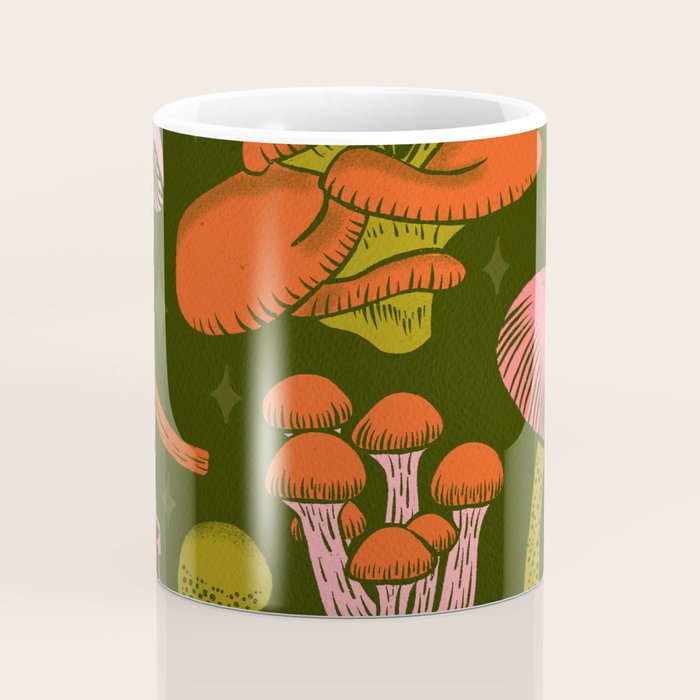 Texas Mushrooms - Bright Multicolor on Green Coffee Mug Gallery Image 4