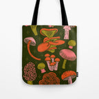 Texas Mushrooms - Bright Multicolor on Green Tote Bag Gallery Image 1