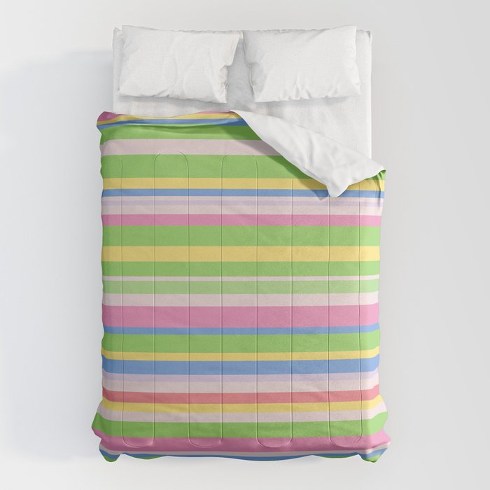 Summer Stripes Spring Green Pastel Multicolor Pattern Comforter Gallery Image 6