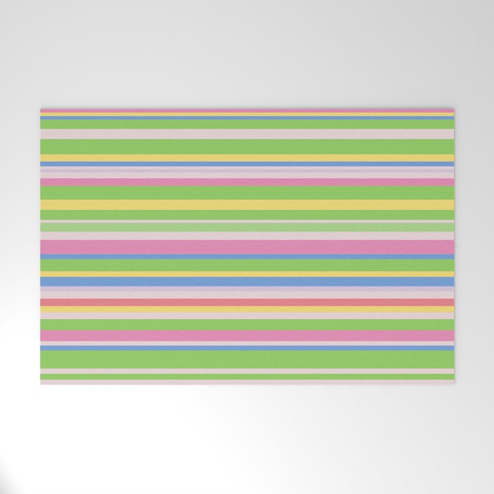 Summer Stripes Spring Green Pastel Multicolor Pattern Welcome Mat Gallery Image 1