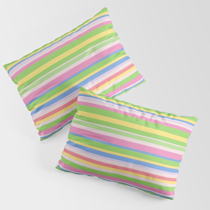 Summer Stripes Spring Green Pastel Multicolor Pattern Pillow Sham Gallery Image 1