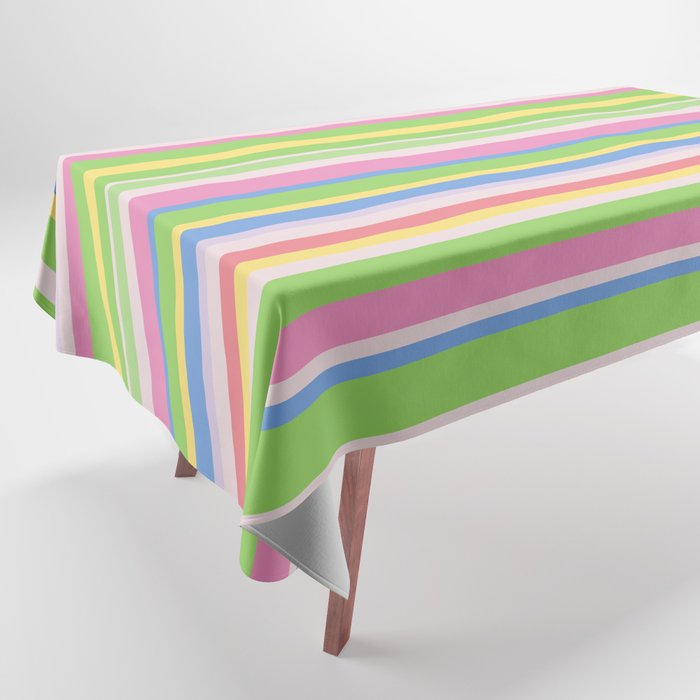 Summer Stripes Spring Green Pastel Multicolor Pattern Tablecloth Gallery Image 1