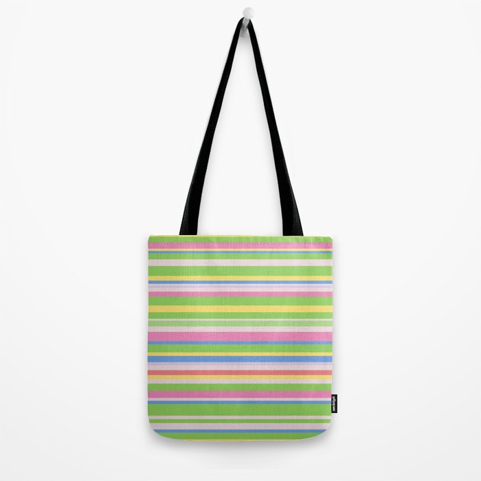 Summer Stripes Spring Green Pastel Multicolor Pattern Tote Bag Gallery Image 2