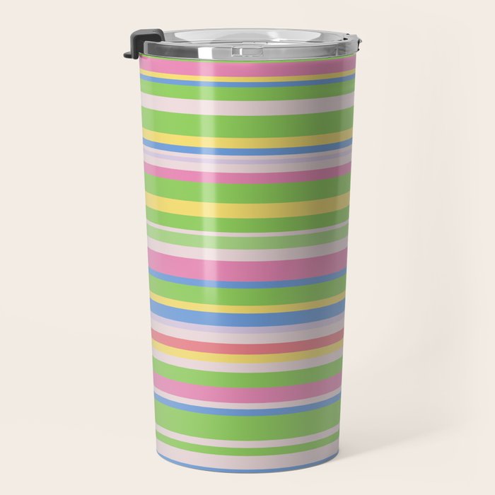 Summer Stripes Spring Green Pastel Multicolor Pattern Travel Mug Gallery Image 3