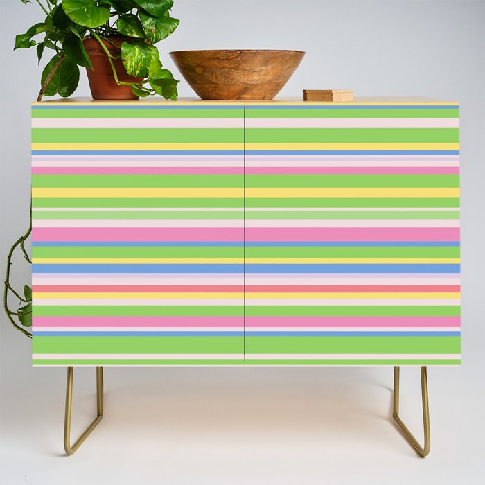 Summer Stripes Spring Green Pastel Multicolor Pattern Credenza Gallery Image 1