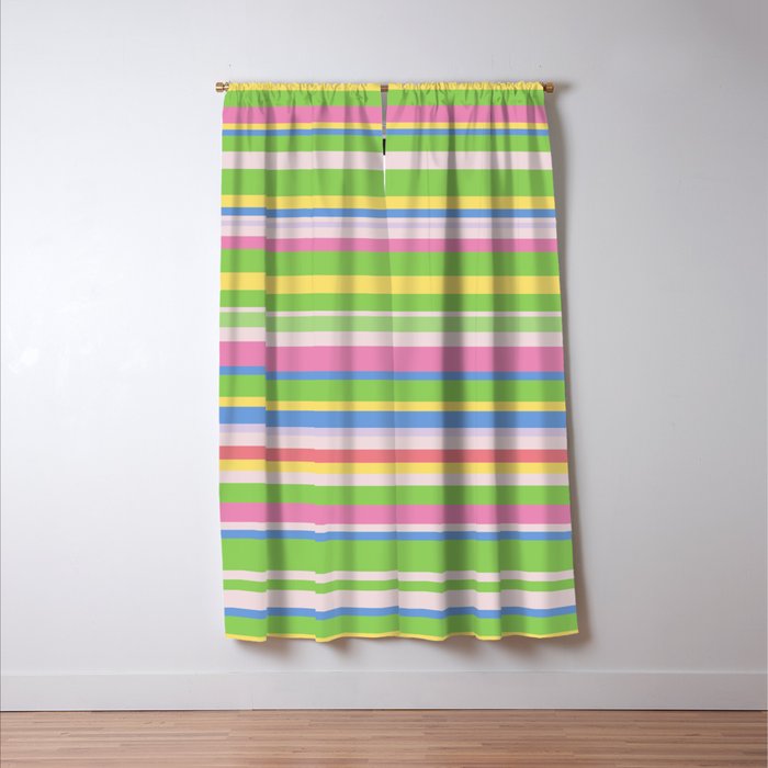 Summer Stripes Spring Green Pastel Multicolor Pattern Window Curtain Gallery Image 3