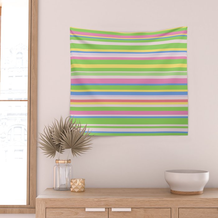 Summer Stripes Spring Green Pastel Multicolor Pattern Wall Tapestry Gallery Image 2