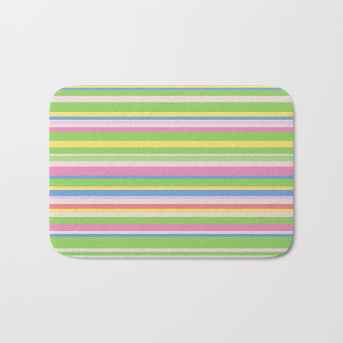 Summer Stripes Spring Green Pastel Multicolor Pattern Bath Mat Gallery Image 1