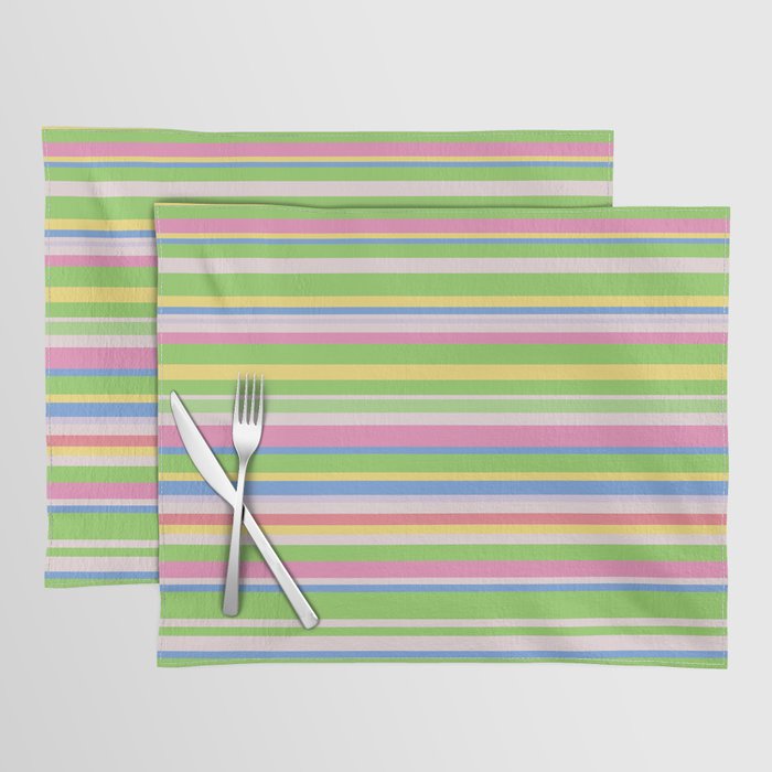 Summer Stripes Spring Green Pastel Multicolor Pattern Placemat Gallery Image 1