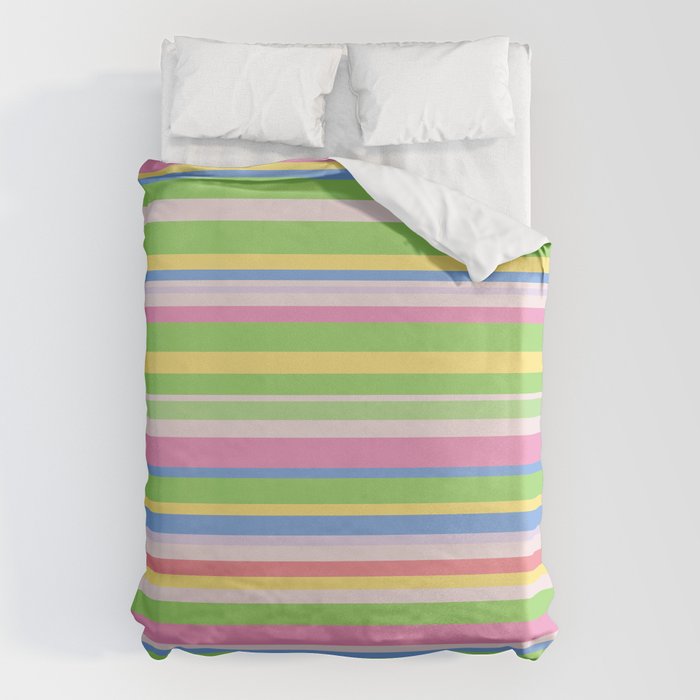Summer Stripes Spring Green Pastel Multicolor Pattern Duvet Cover Gallery Image 1