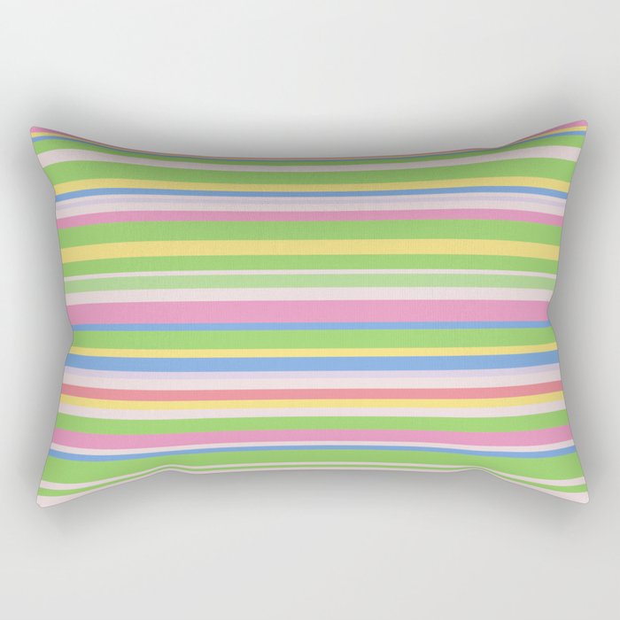 Summer Stripes Spring Green Pastel Multicolor Pattern Rectangular Pillow Gallery Image 1