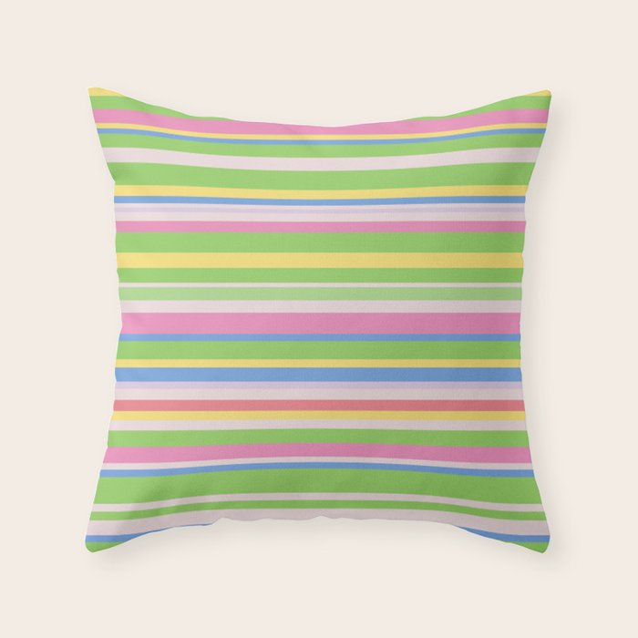 Summer Stripes Spring Green Pastel Multicolor Pattern Throw Pillow Gallery Image 6