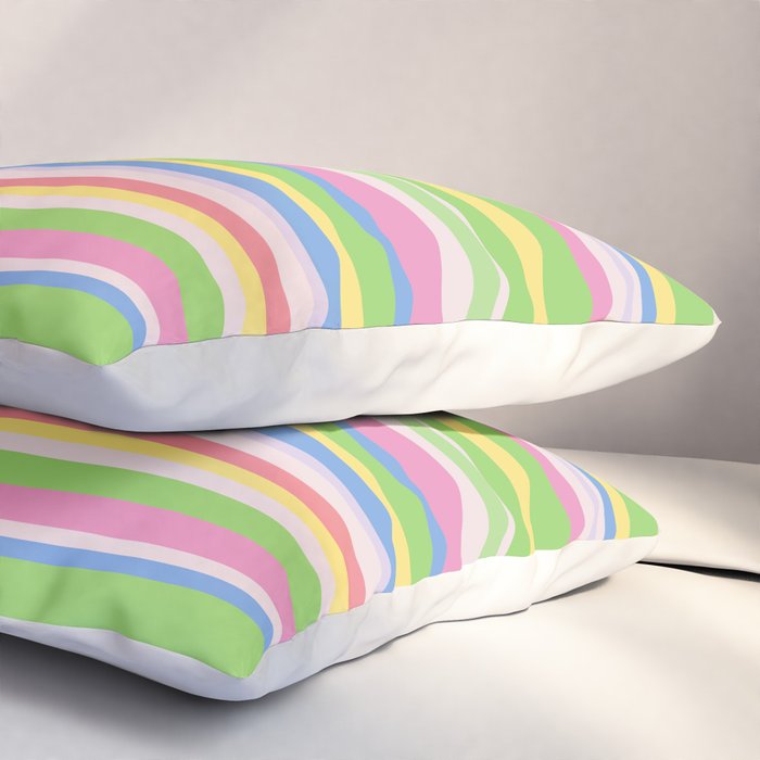 Summer Stripes Spring Green Pastel Multicolor Pattern Pillow Sham Gallery Image 3