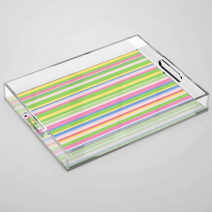 Summer Stripes Spring Green Pastel Multicolor Pattern Acrylic Tray Gallery Image 1