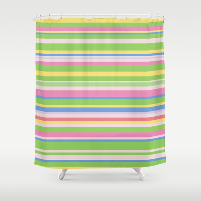 Summer Stripes Spring Green Pastel Multicolor Pattern Shower Curtain Gallery Image 1