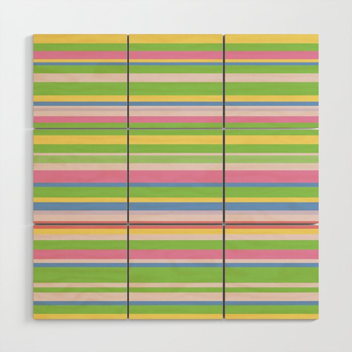 Summer Stripes Spring Green Pastel Multicolor Pattern Wood Wall Art Gallery Image 1