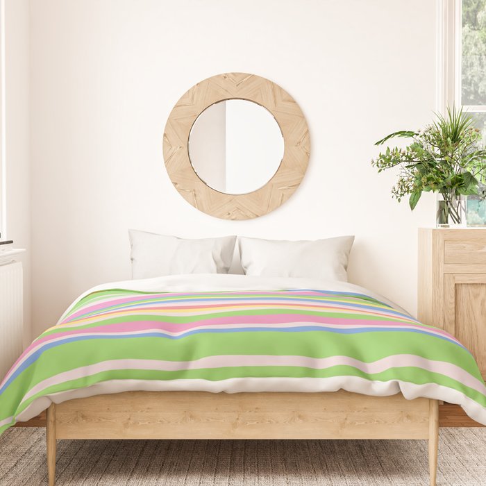 Summer Stripes Spring Green Pastel Multicolor Pattern Duvet Cover Gallery Image 3