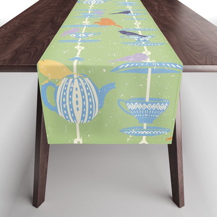 Garden Bird feeding may green Table Runner Gallery Image 1