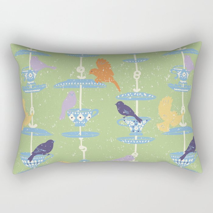 Garden Bird feeding may green Rectangular Pillow Gallery Image 1