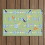 Garden Bird feeding may green Outdoor Rug Gallery Image 1