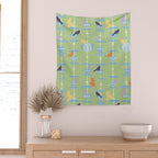 Garden Bird feeding may green Wall Tapestry Gallery Image 2