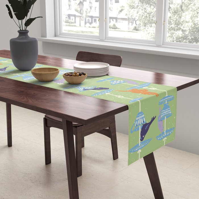 Garden Bird feeding may green Table Runner Gallery Image 2