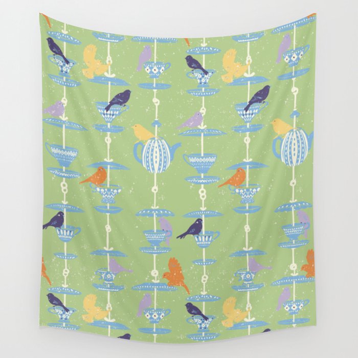 Garden Bird feeding may green Wall Tapestry Gallery Image 4