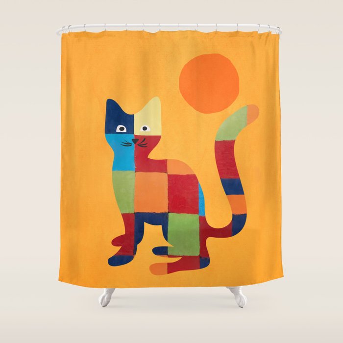 Squares Cat Shower Curtain Gallery Image 1