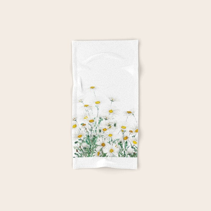 white margaret daisy horizontal watercolor painting Bath Towel Gallery Image 1