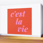 C'est La Vie French Language Saying in Bright Pink and Orange Wall Mural Gallery Image 2