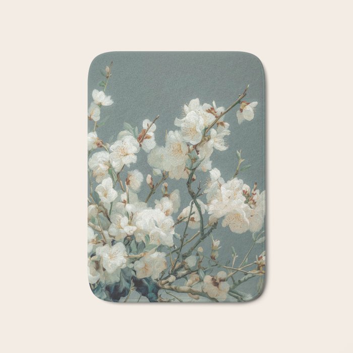 Cherry Blossom Painting Japanese Wall Art Floral Print Wabi Sabi Art Sage Green Poster japandi Art Bath Mat Gallery Image 1
