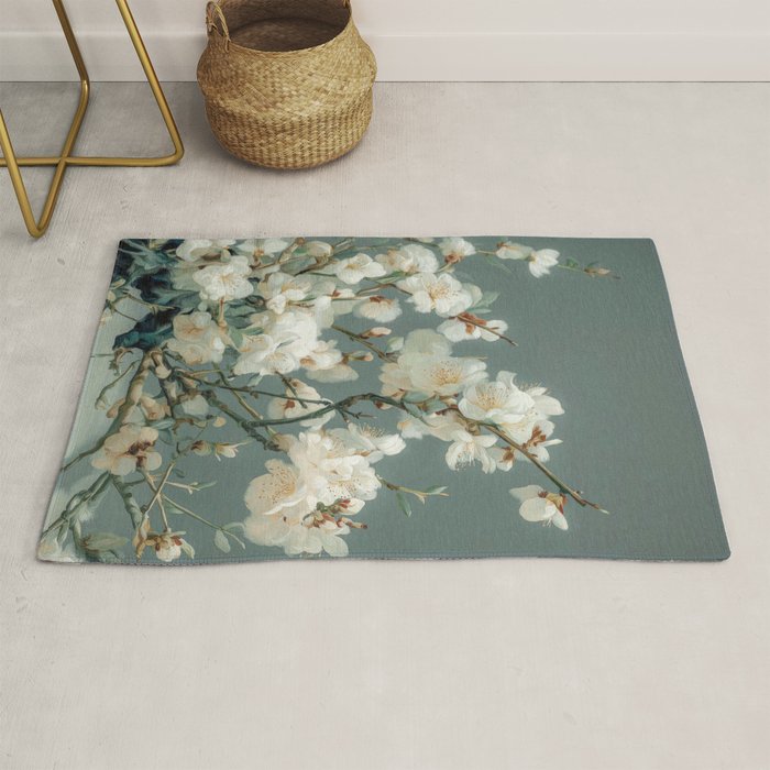 Cherry Blossom Painting Japanese Wall Art Floral Print Wabi Sabi Art Sage Green Poster japandi Art Rug Gallery Image 1