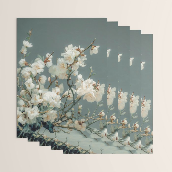Cherry Blossom Painting Japanese Wall Art Floral Print Wabi Sabi Art Sage Green Poster japandi Art Wrapping Paper Gallery Image 3