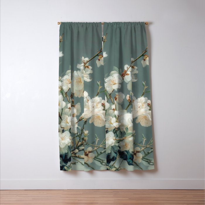 Cherry Blossom Painting Japanese Wall Art Floral Print Wabi Sabi Art Sage Green Poster japandi Art Window Curtain Gallery Image 3