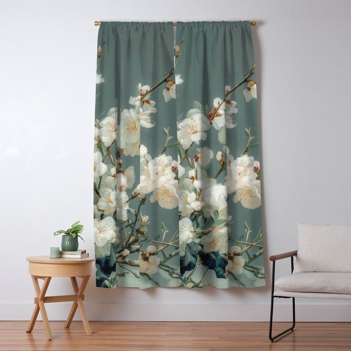 Cherry Blossom Painting Japanese Wall Art Floral Print Wabi Sabi Art Sage Green Poster japandi Art Window Curtain Gallery Image 5