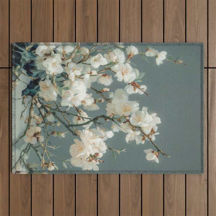 Cherry Blossom Painting Japanese Wall Art Floral Print Wabi Sabi Art Sage Green Poster japandi Art Outdoor Rug Gallery Image 1